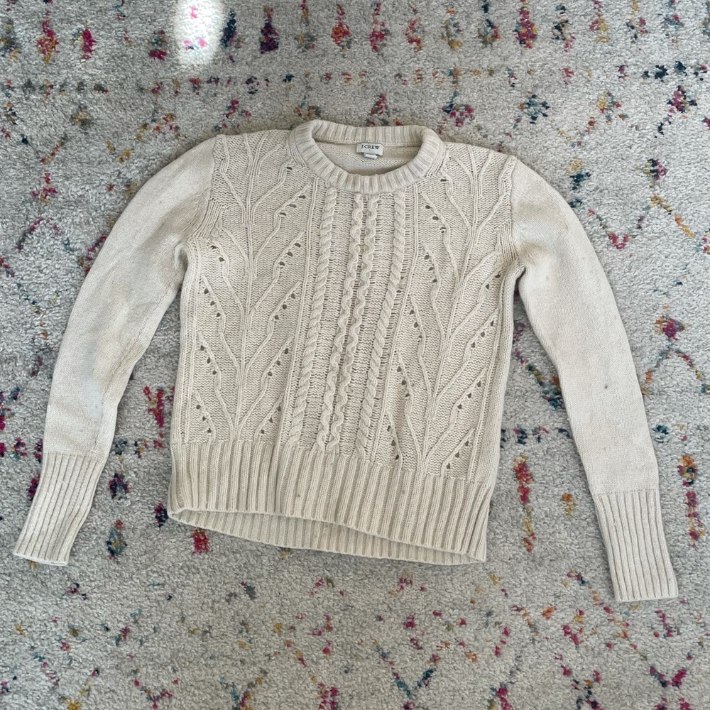 J Crew Cable Knit Crewneck Wool Sweater